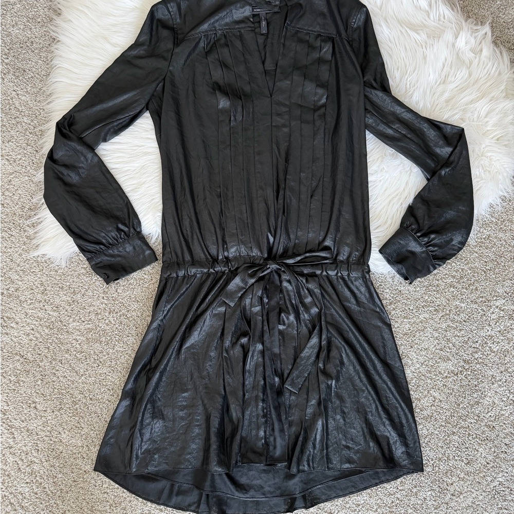 BCBG Faux Leather Drop Waist Mini Dress